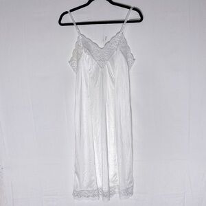 Vintage French Maid White Satiny W Lace Trim Slip Dress Sleep Dress Lingerie M